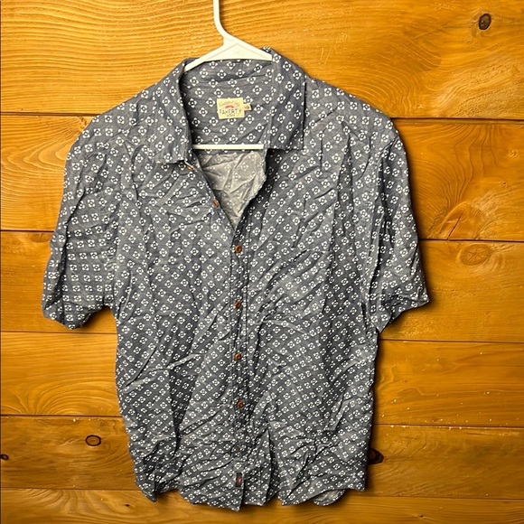 Faherty Men's Gray Patterned Button up Geometric Shirt Med Short Sleeve Summer - Picture 1 of 10